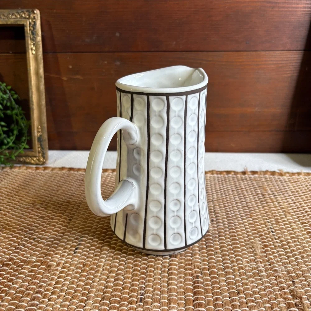 Vintage MCM Ceramano Omega West Germany Dots & Stripes Pitcher White Brown